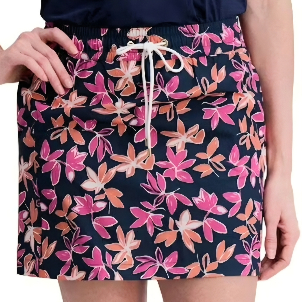 Stella Parker Navy Mini Skirt with Pink & Coral Floral Print